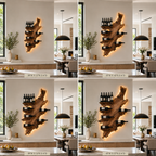 Live Edge Wood Wine Rack – Solid Wood Backlit Bottle Display Shelf for Kitchen Decor