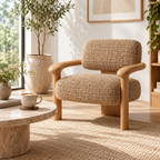 Textured Upholstered Wood Armchair