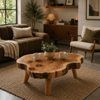 Rustic Solid Wood Coffee Table – Organic Tree Slice Center Table for Living Room Decor