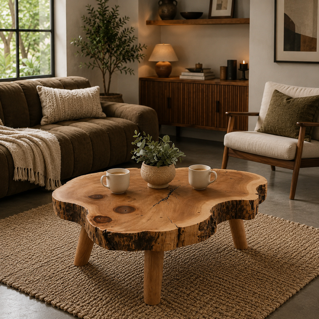 Rustic Solid Wood Coffee Table – Organic Tree Slice Center Table for Living Room Decor Main Image