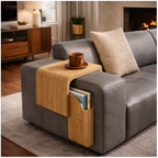 Sofa Armrest Side Table – Solid Wood Table with Storage Pocket