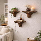 Small Organic Wooden Floating Wall Shelves – Sculptural Display Set