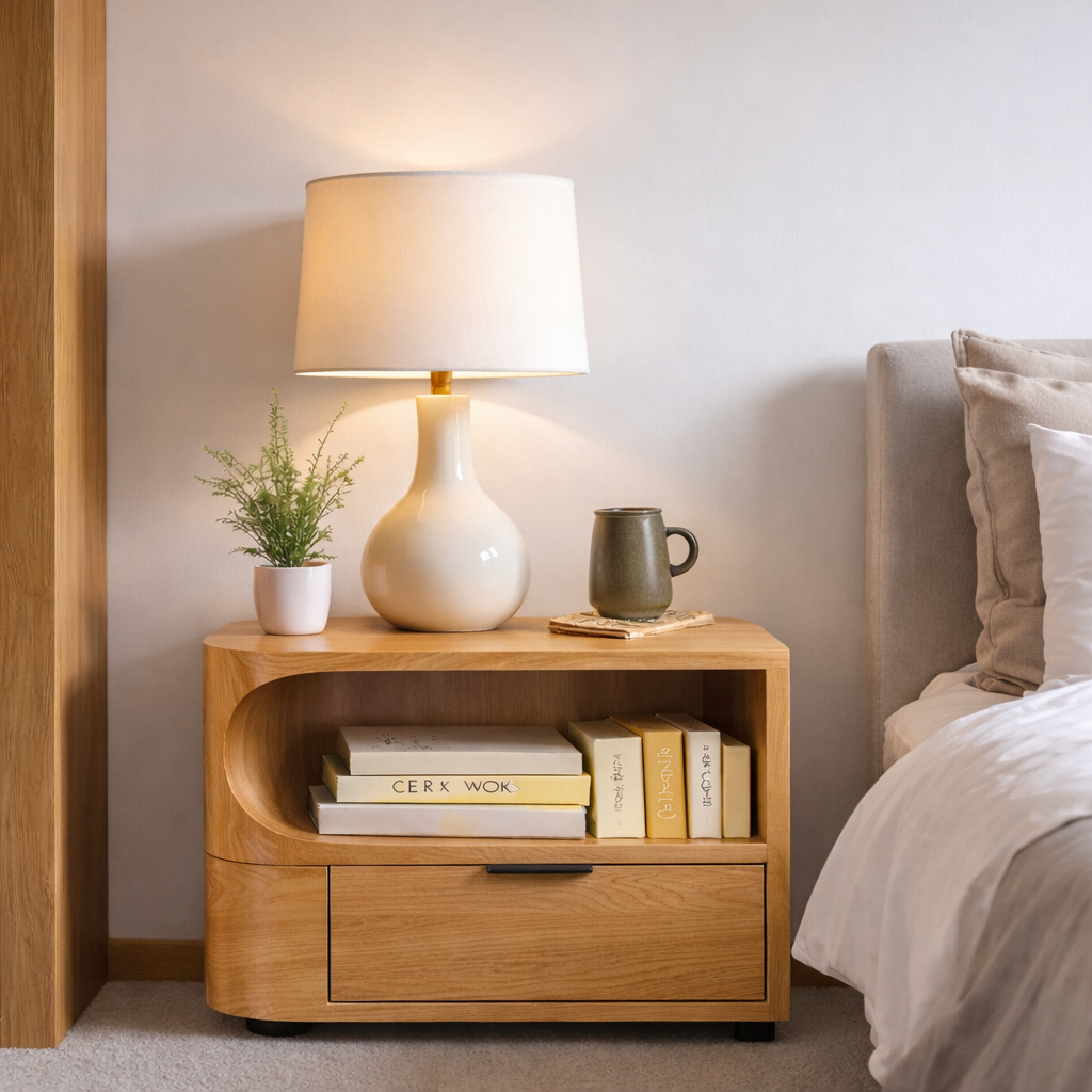 Solid Wood Nightstand – Modern Natural Bedside Table
