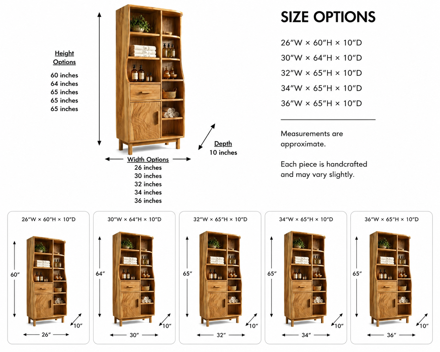 Wood Bathroom Storage Cabinet – Solid Wood Linen Cabinet with Shelves for Bathroom Decor