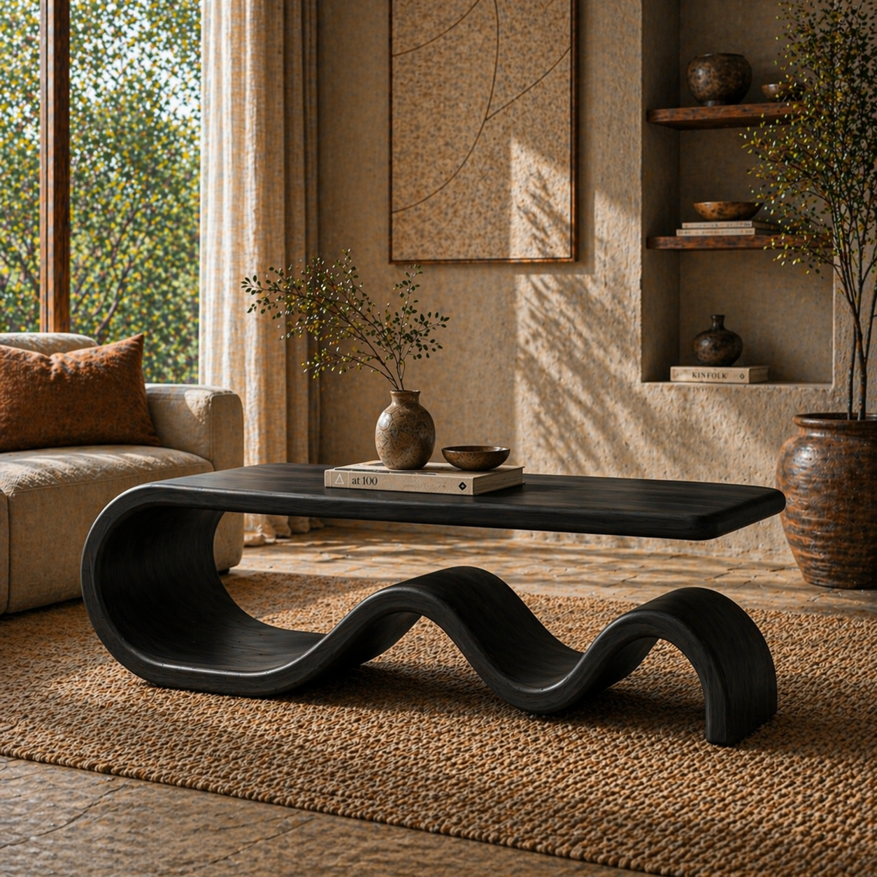 Sculptural Coffee Table – Solid Wood Modern Table for Living Room Decor