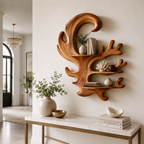 Antler Wood Wall Shelf – Solid Wood Floating Display Shelf for Rustic Living Room Decor