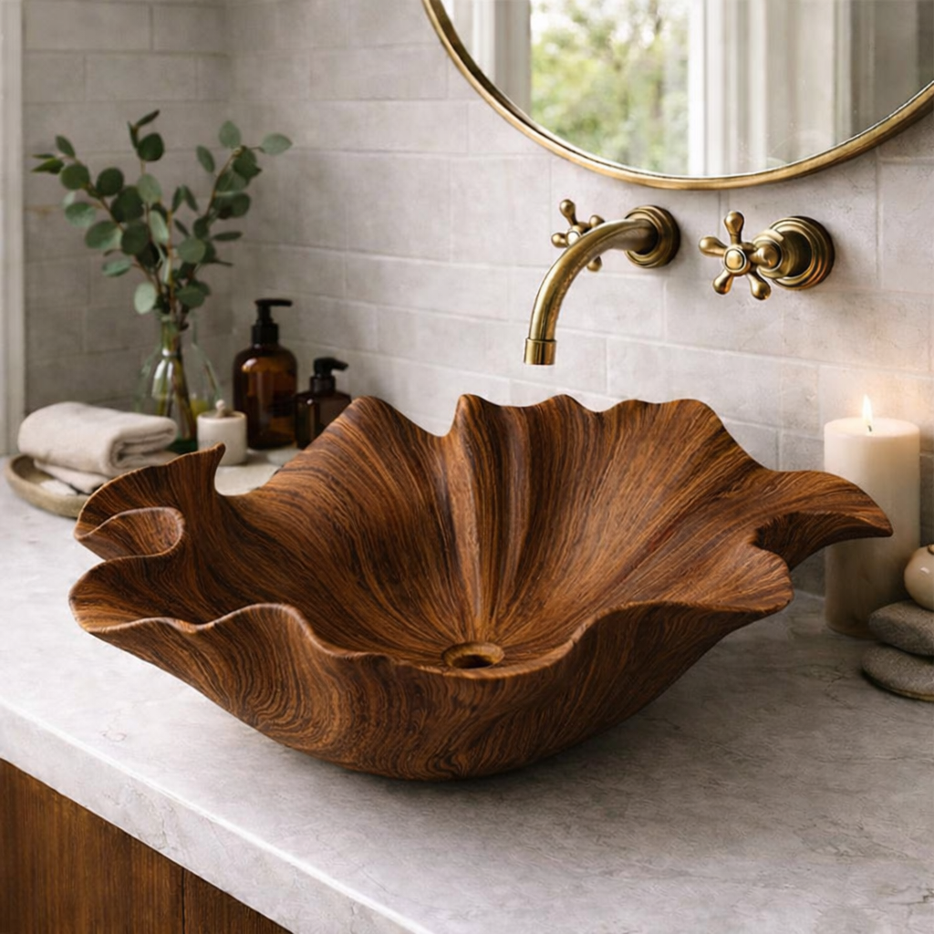 Handcrafted Wooden Leaf Sink Basin - Natural Bathroom Sink
