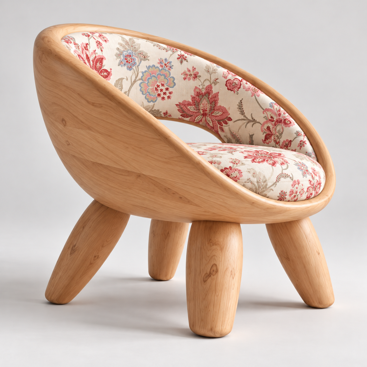 Floral Upholstered Curved Wood Accent Chair