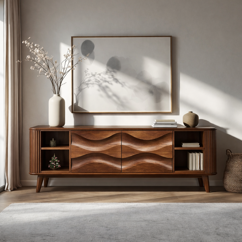 Solid Wood TV Stand – Modern Natural Media Console