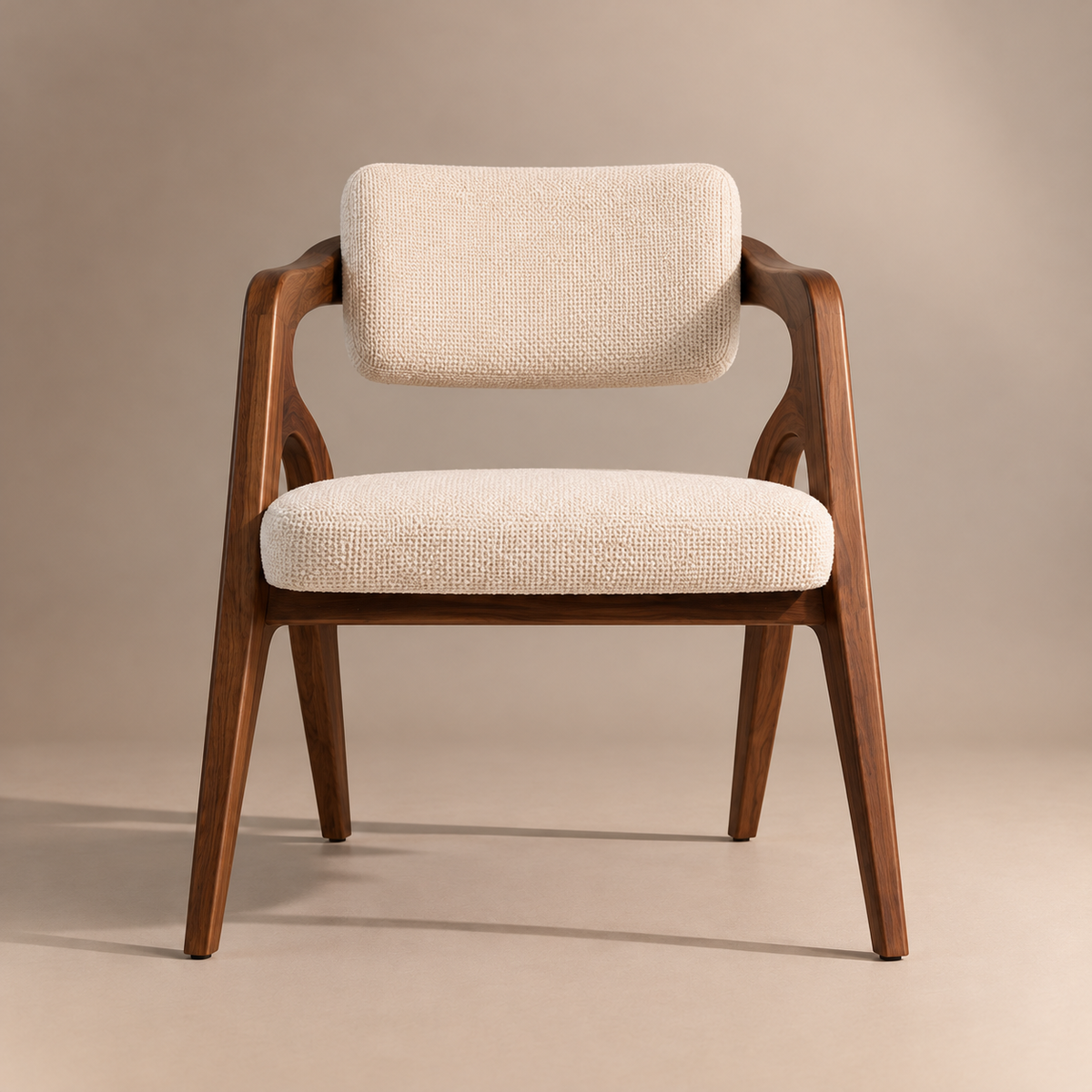 Sculptural Walnut Wood Upholstered Armchair