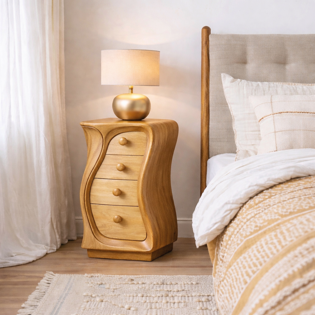 Solid Wood Nightstand – Modern Natural Bedside Table