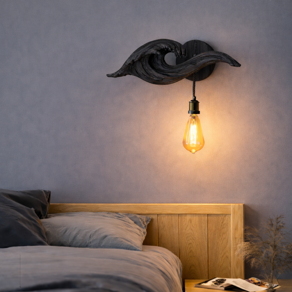 Wave-Inspired Solid Wood Wall Light – Sculptural Design