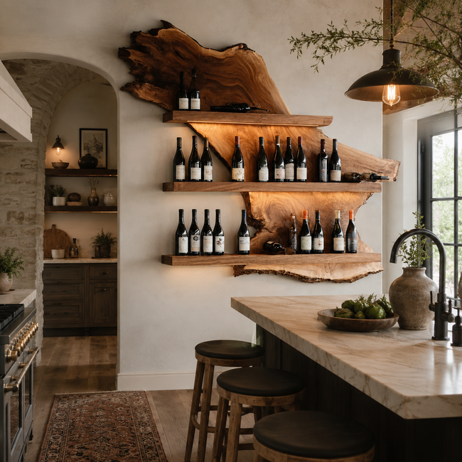 Wall-Mounted Wine Holder – Solid Wood Bottle Rack for Kitchen and Home Bar Decor Hover Image