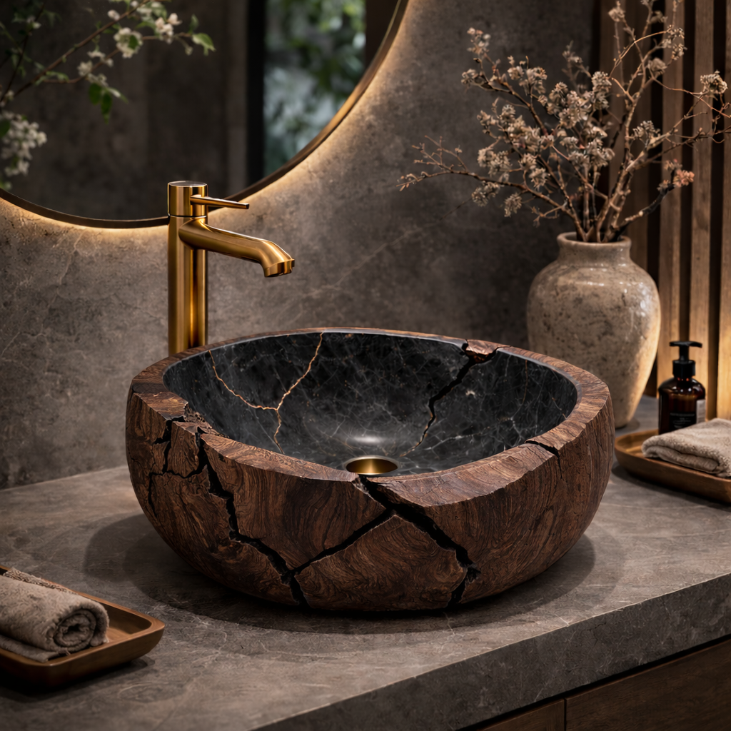 Marble Vessel Sink – Hand-Carved Bathroom Sink for Modern Vanity Decor