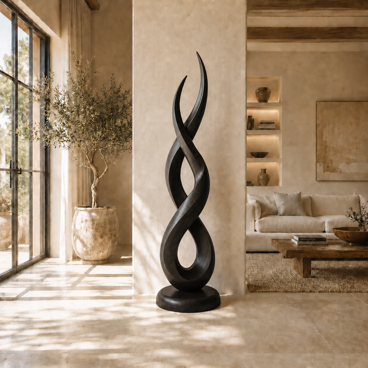 Twisted Wood Sculpture – Sculptural Solid Wood Art for Modern Home