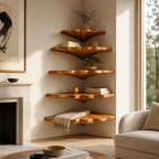 Tree Branch Corner Shelf – Solid Wood Floating Display Shelf for Living Room Decor