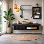 Bathroom Vanity – Modern Wooden Vanity with Mirror and Floating Shelves