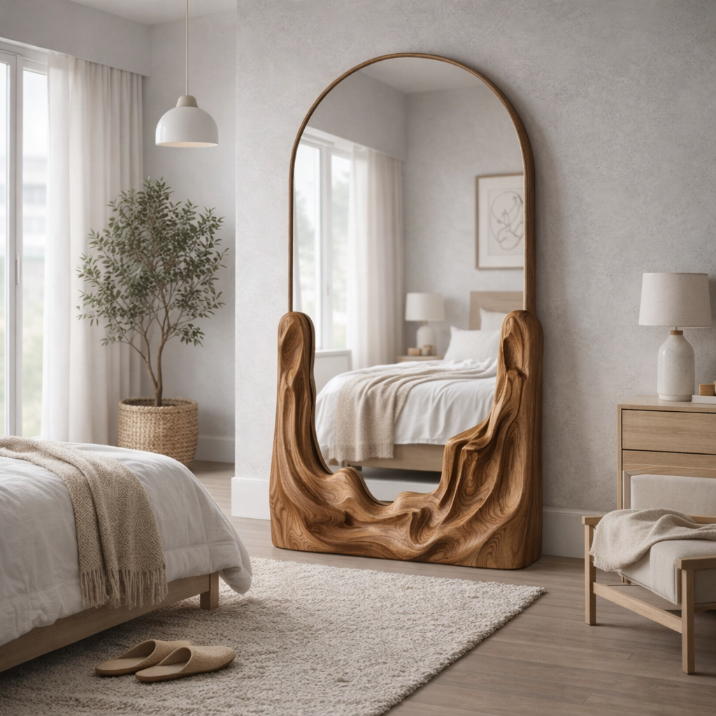 Handmade Wooden Mirror - Sculptural Wall Decor for Modern Interiors
