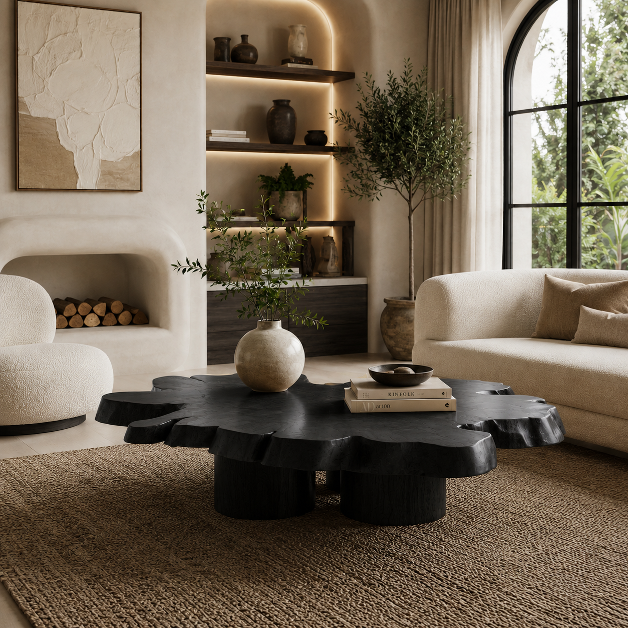 Tree Stump Coffee Table – Solid Wood Rustic Table for Living Room Decor
