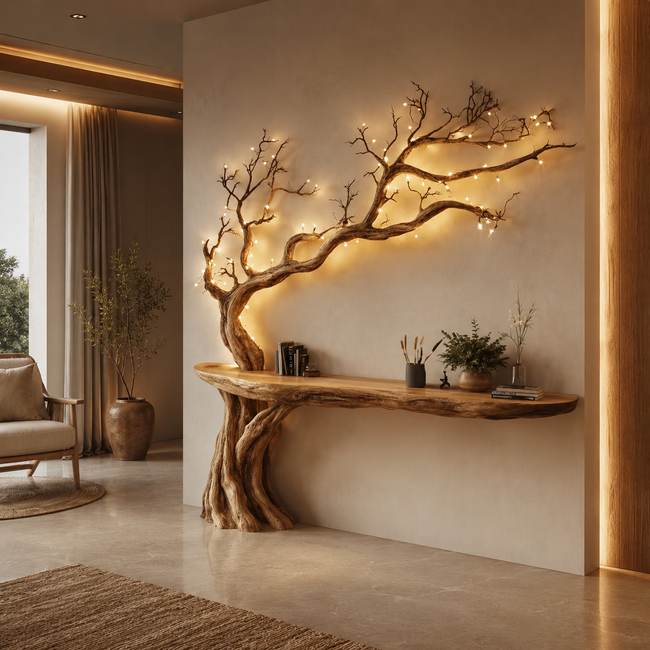 Tree Branch Console Table – Solid Wood Entryway Table with Sculptural Design Main Image