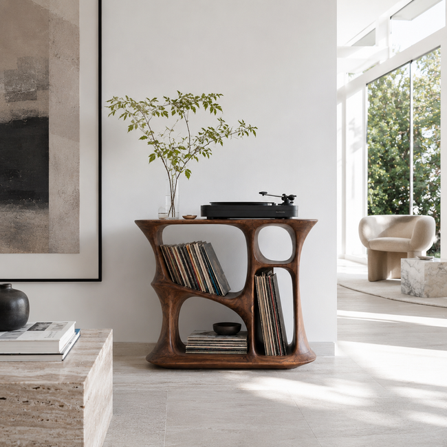 Sculptural Side Table – Solid Wood Accent Table for Living Room Main Image