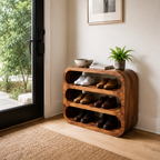 Curved Wood Shoe Rack – Solid Wood Entryway Shoe Storage Shelf for Home Decor