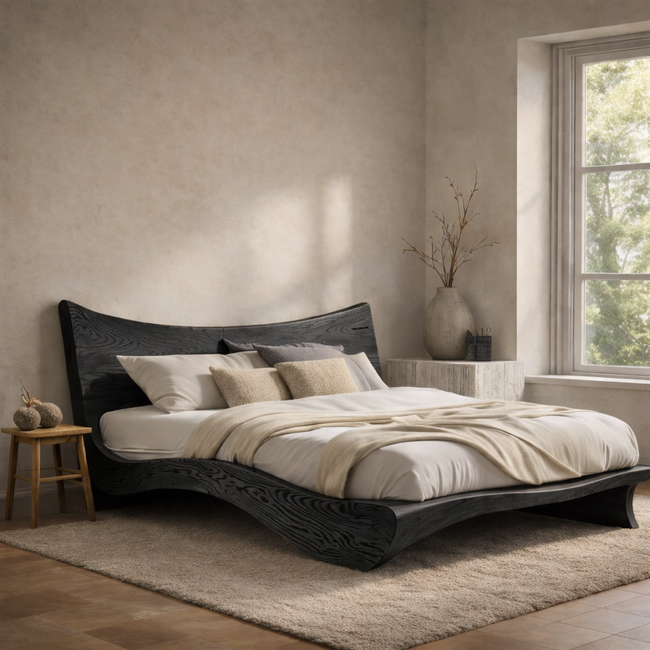 Modern Solid Wood Platform Bed Frame – Minimalist Low Profile Wooden Bed for Contemporary Bedroom Main Image