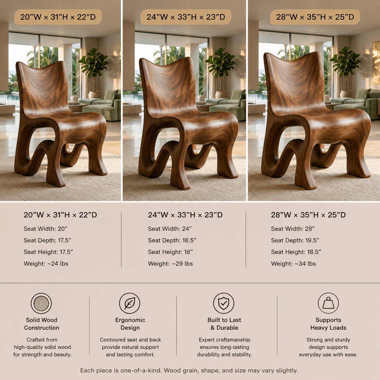 Sculptural Accent Chair – Solid Wood Lounge Chair for Modern Living Room