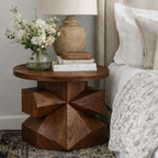 Handcrafted Solid Wood Geometric Side Table – Sculptural Pedestal Accent
