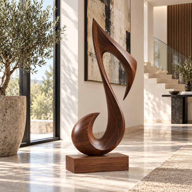 Sculptural Musical Note Wood Decor Hover Image
