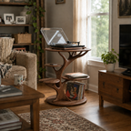 Sculptural Side Table – Solid Wood Magazine Rack Table for Modern Living Room Decor