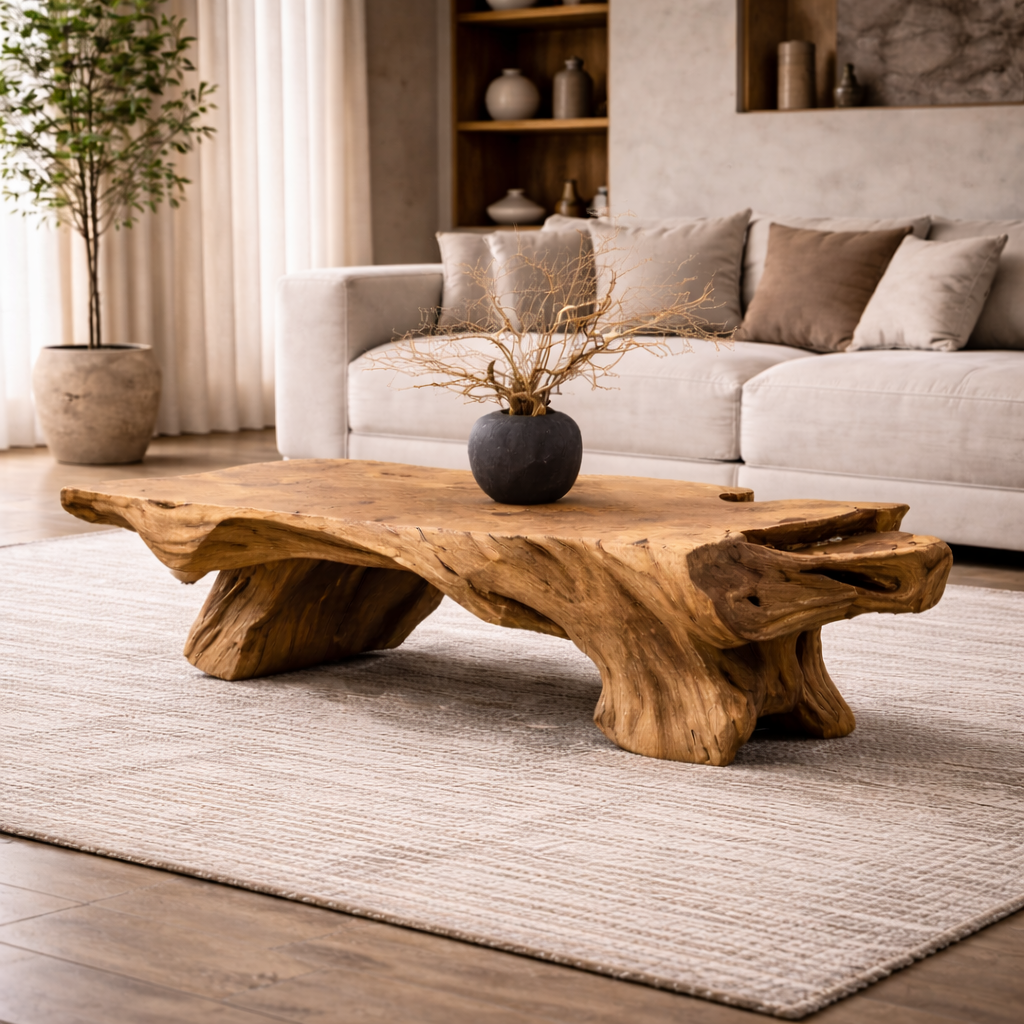 Tree Root Coffee Table – Solid Wood Rustic Table for Living Room Decor