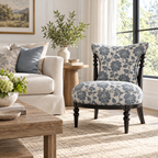 Floral Upholstered Accent Chair with Turned Wood Details