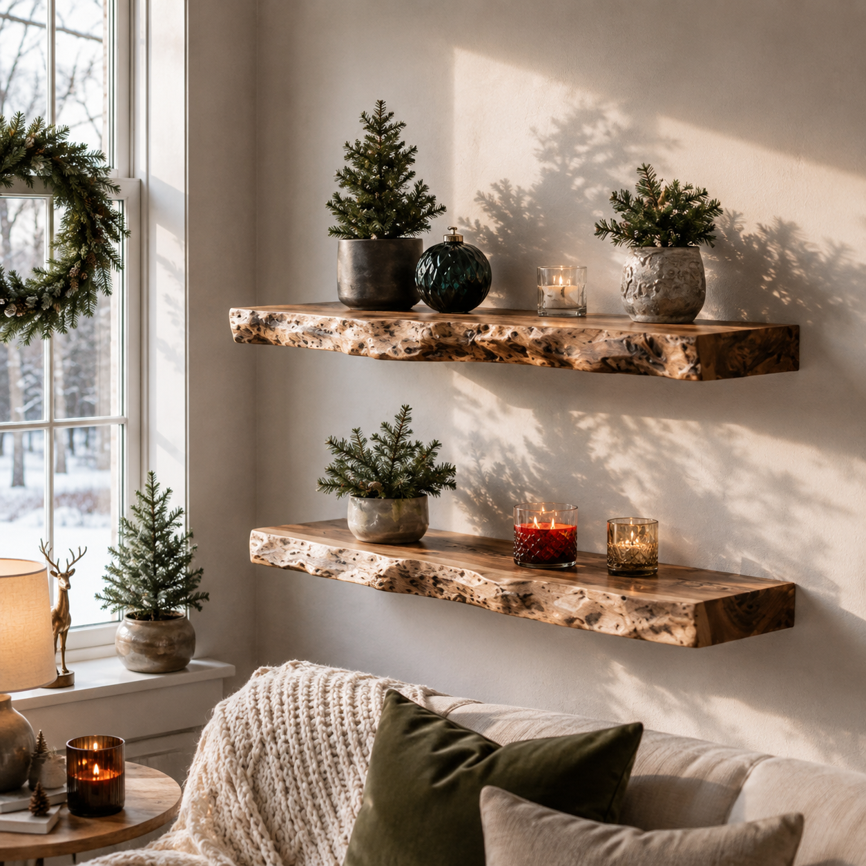 Burl Wood Live Edge Floating Shelves