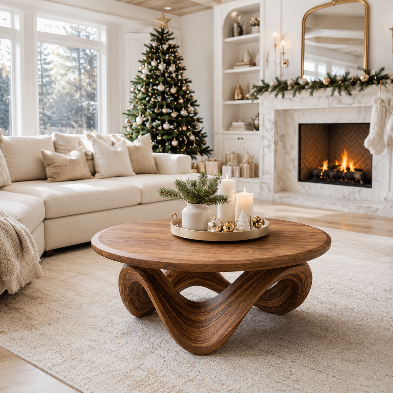 Ribbon Loop Round Wood Coffee Table