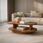 Organic Wave Walnut Coffee Table – Sculptural Two-Tier Design