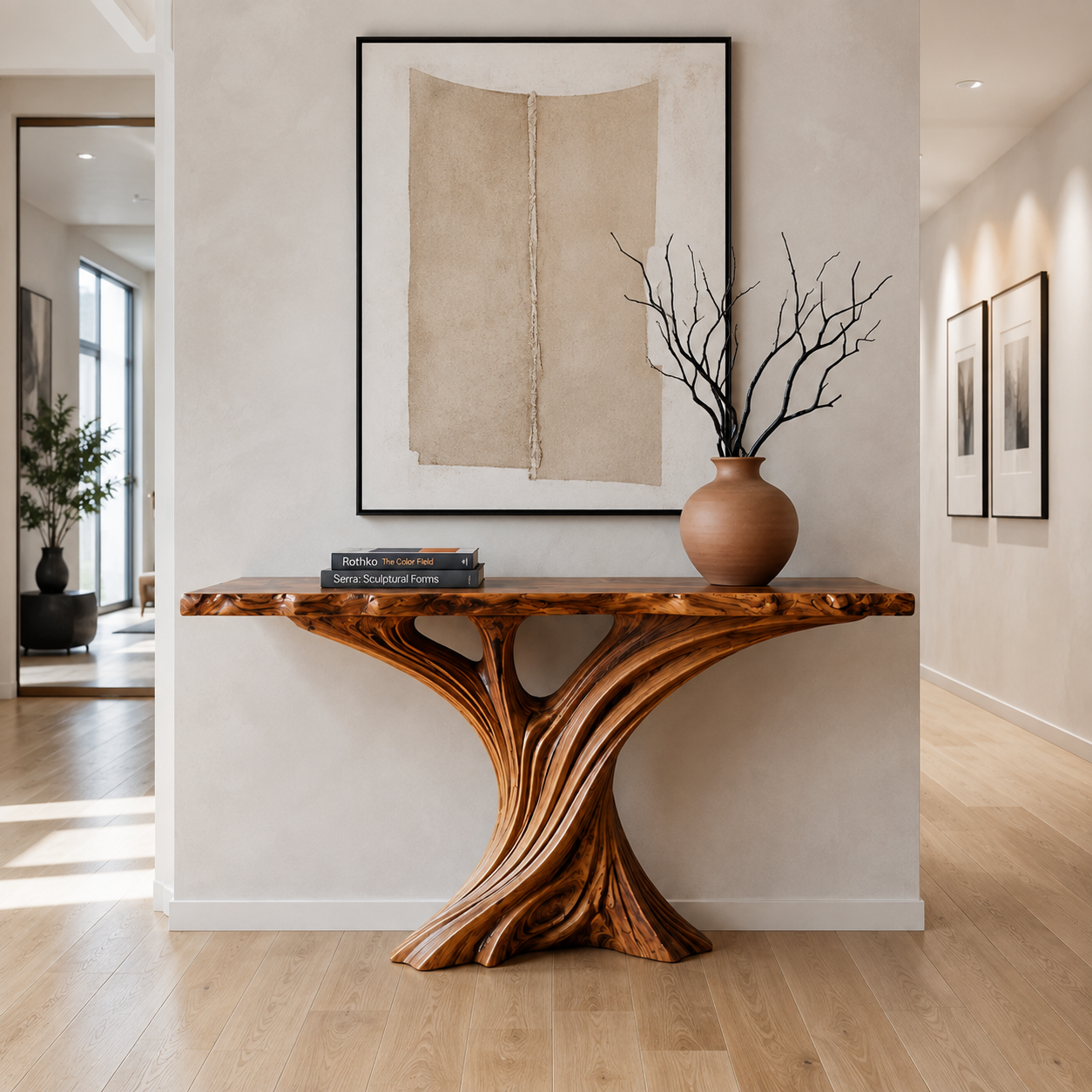 Sculptural Fluted Wood Console Table