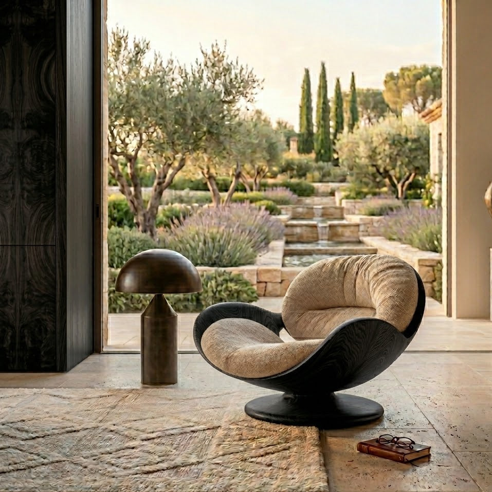 Sculptural Lounge Chair – Solid Wood Accent Chair for Living Room