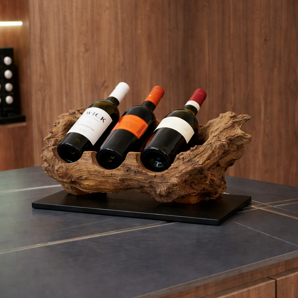 Wooden Wine Bottle Holder – Natural Tabletop Display