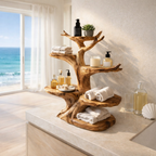 Tree Branch Bathroom Shelf – Solid Wood Counter Shelf for Bathroom Decor