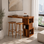 Outdoor Wood Bar Table Set – Solid Wood Balcony Bar Counter with Storage and Stools