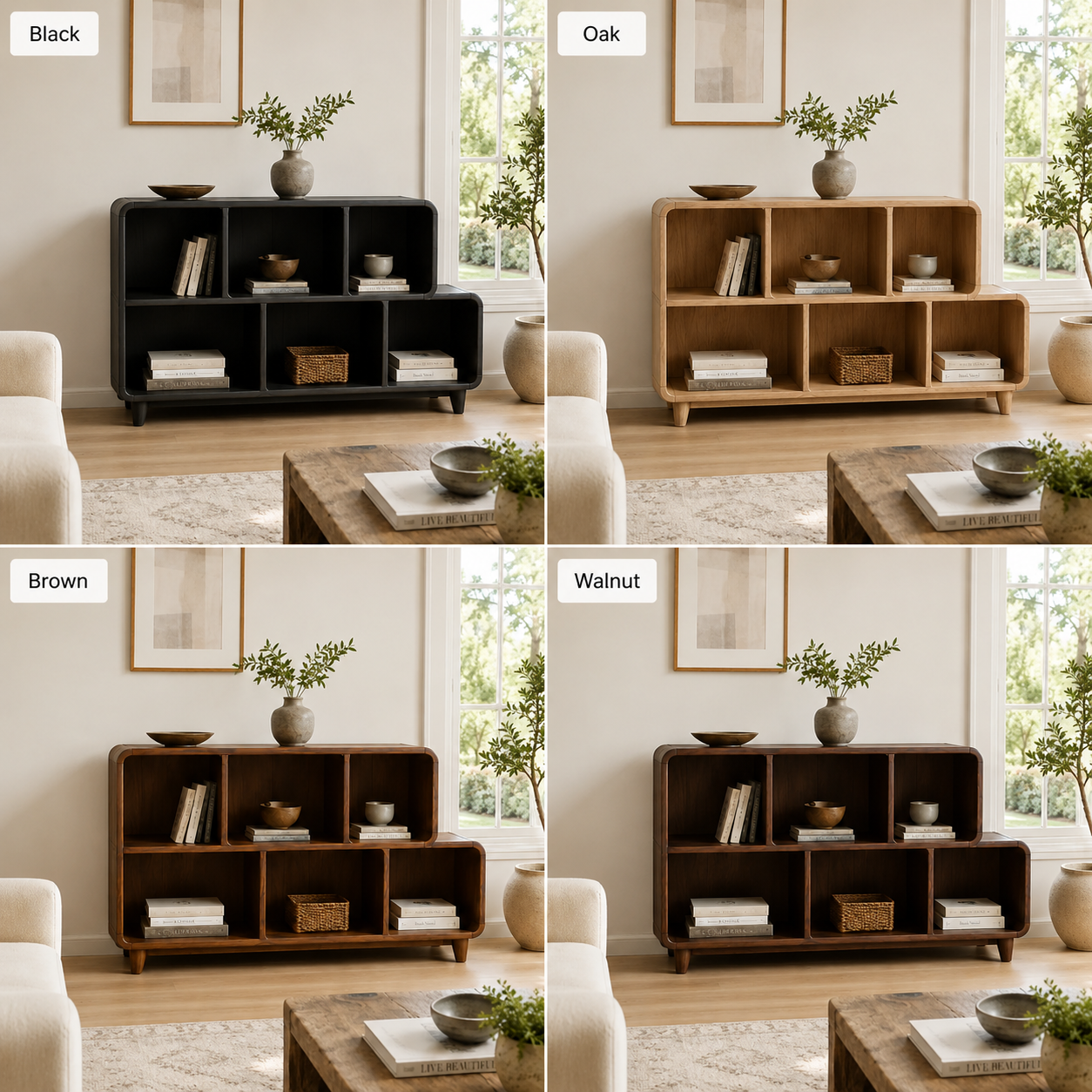 Solid Wood Media Console – Low Storage Cabinet for Living Room Decor