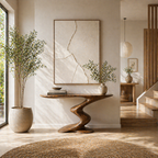 Sculptural Console Table – Solid Wood Curved Base Table for Entryway Decor