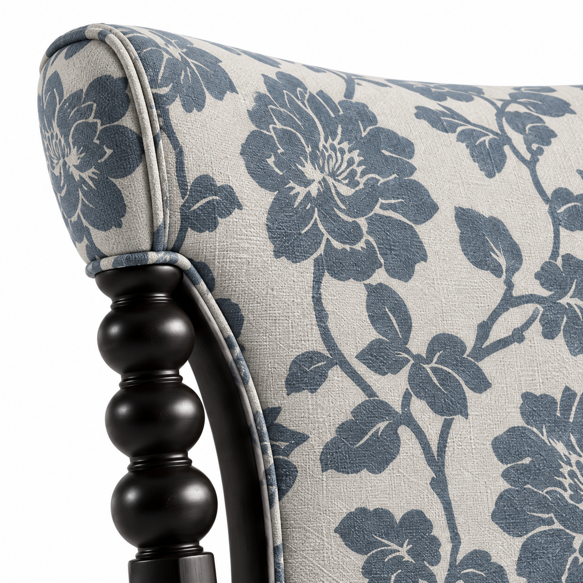 Floral Upholstered Accent Chair with Turned Wood Details