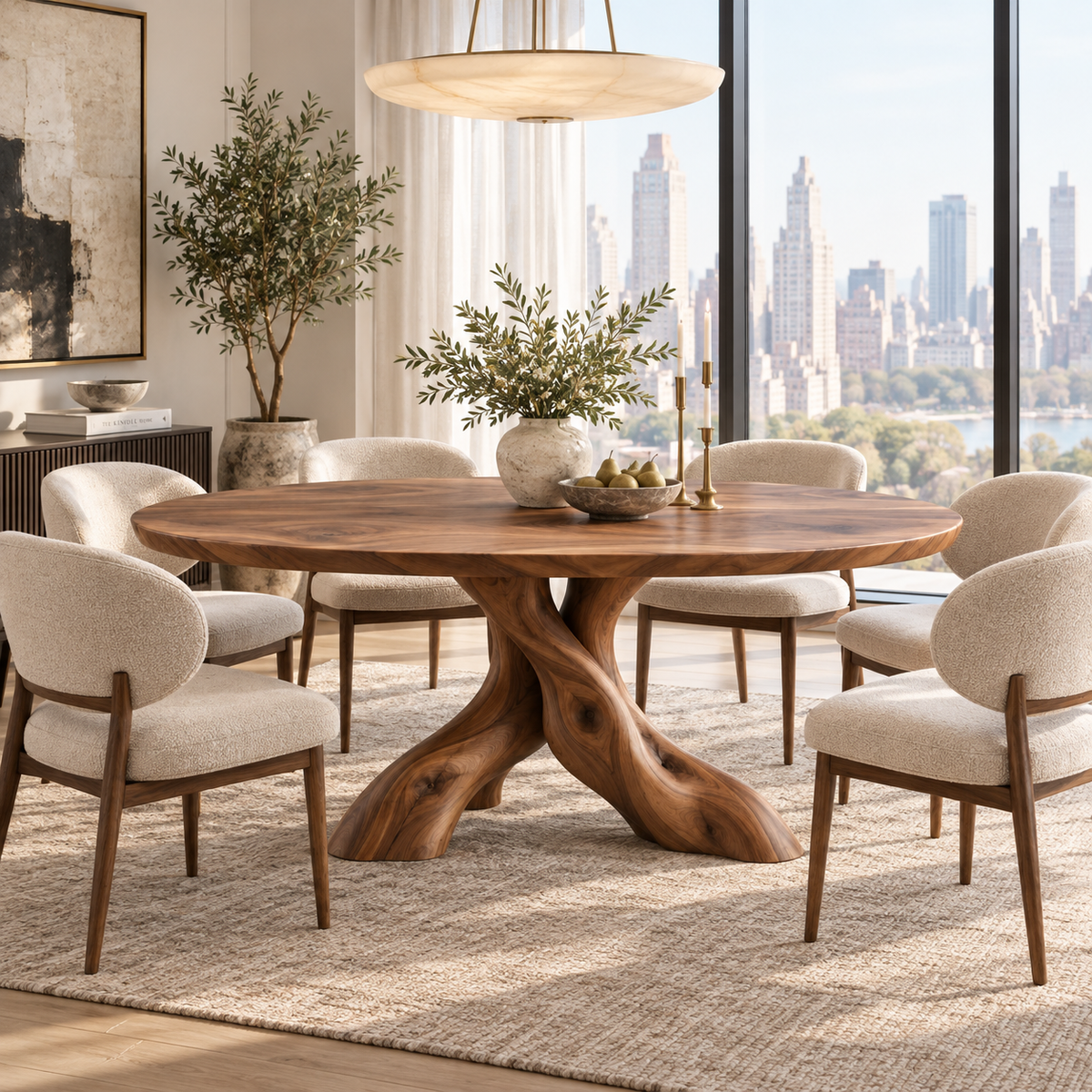 Sculptural Branch Base Round Wood Dining Table