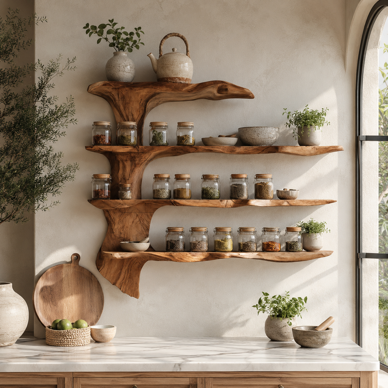 Wall-Mounted Spice Rack – Solid Wood Kitchen Organizer Shelf