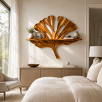 Ginkgo Leaf Sculptural Wood Wall Shelf