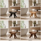 Saddle Wood Bathroom Stool – Solid Wood Low Accent Seat for Spa Decor