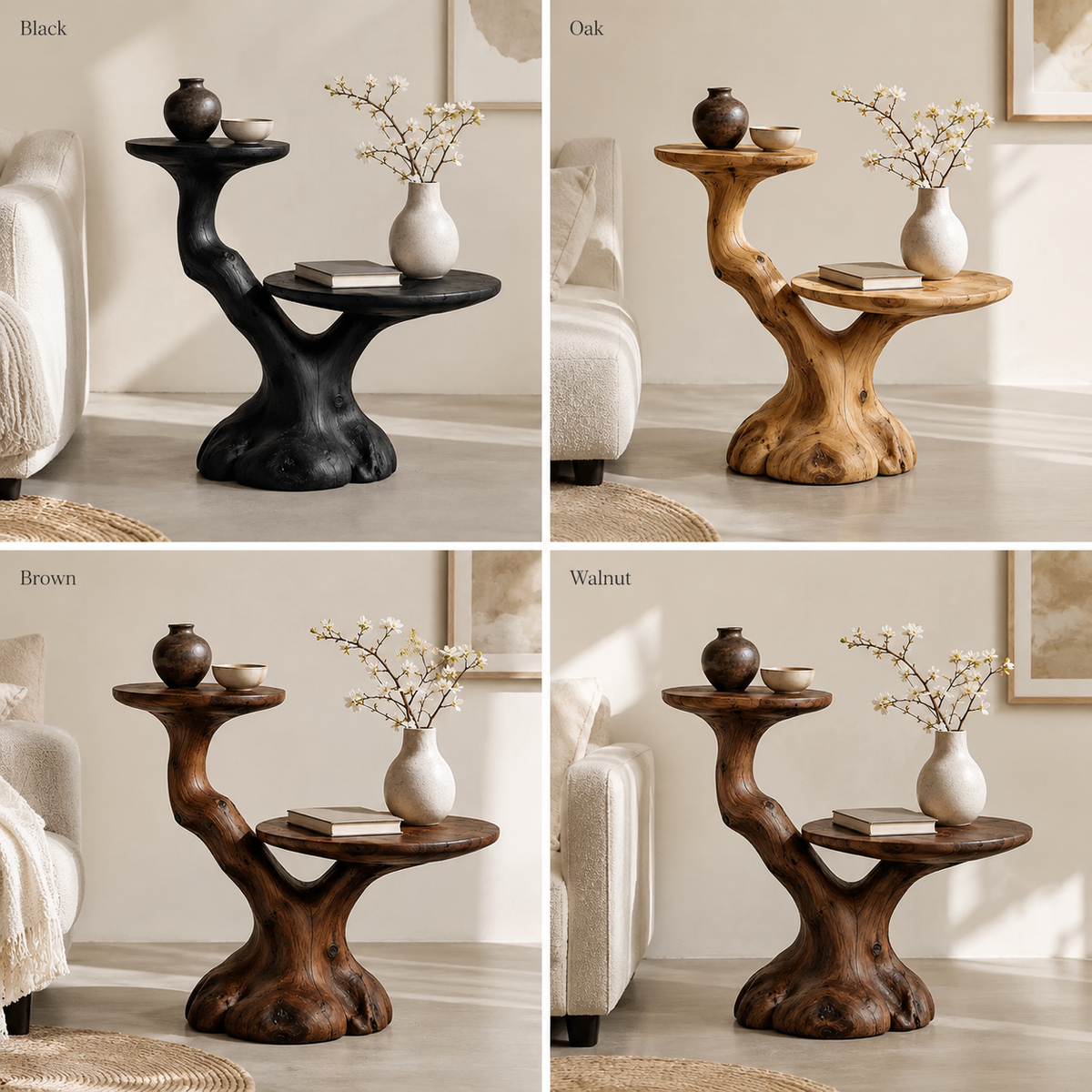 Tree Stump Side Table – Solid Wood Accent Table for Living Room