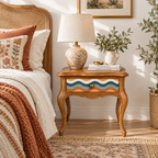 Vintage Curved Leg Nightstand with Patterned Drawer